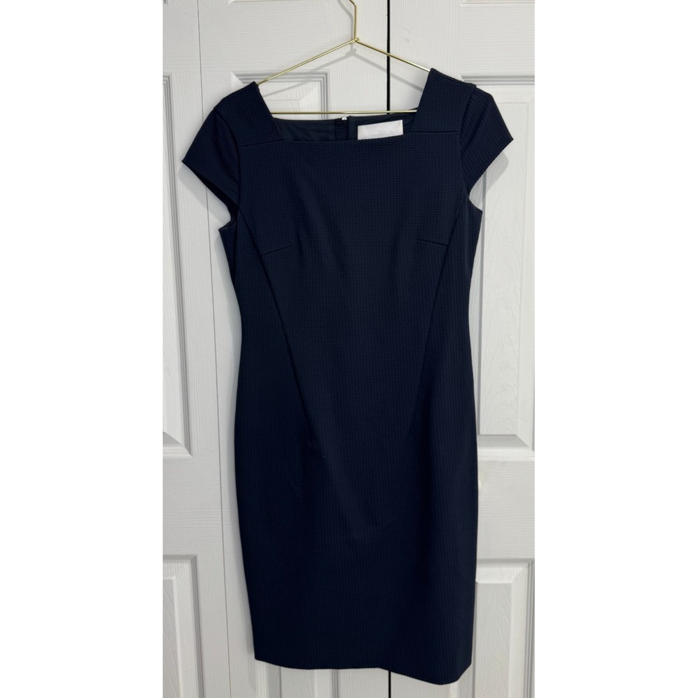 Boss Hugo Boss Sheath Dress Women's‎ 4P Navy Blue Back Zip Knee Length Classic